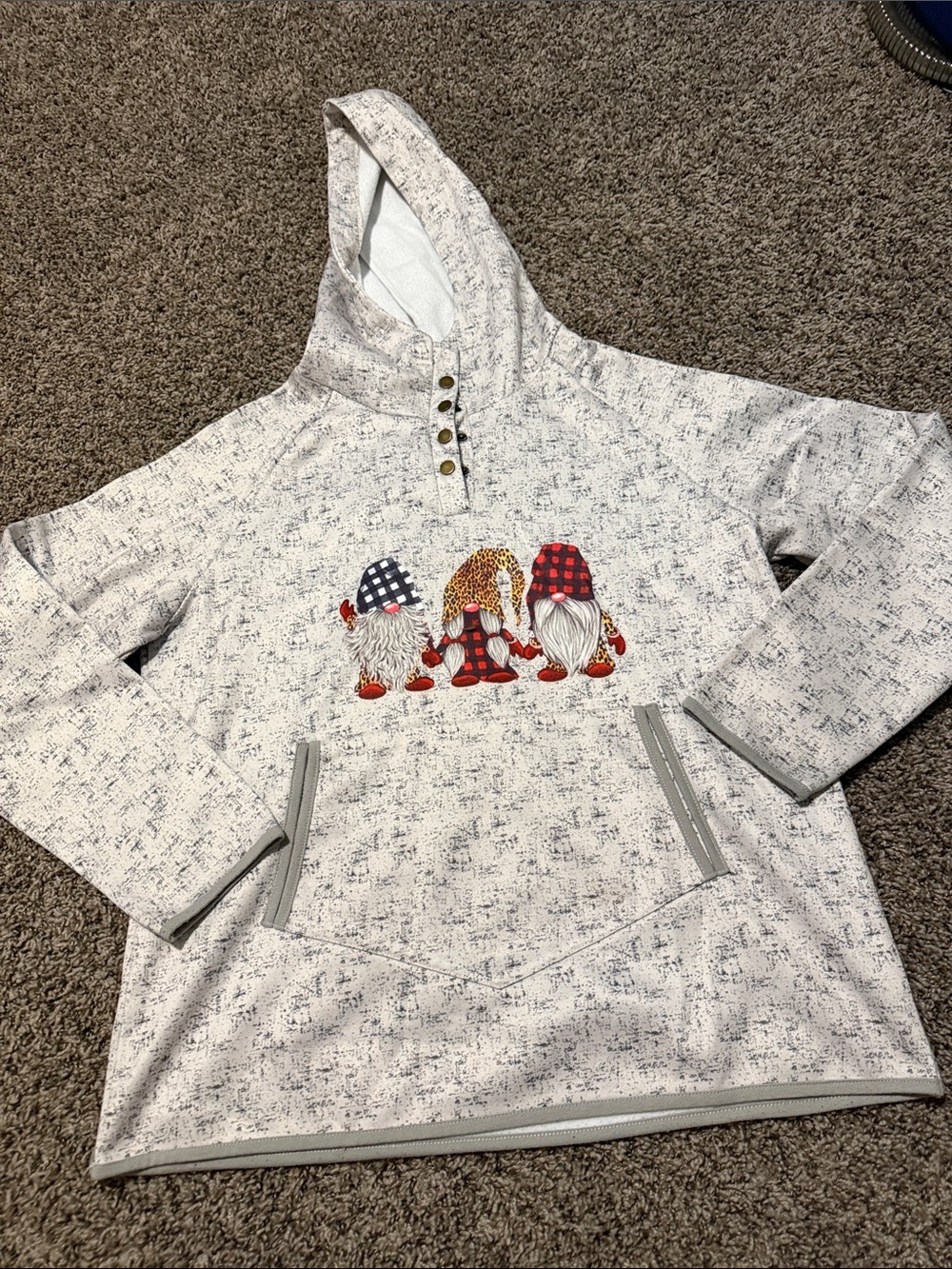 Women's Hooded Pullover Sweatshirt with Gnomes